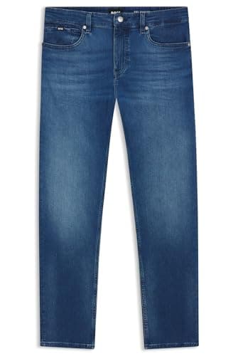 Image of BOSS Mens H-Delaware Blue Slim-fit Jeans in Cashmere-Touch Denim