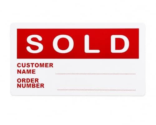 Image of 100 Pack Sold Stickers Labels 50mm x 25mm White & Red Write On Retail Labels for Customer Name & Order Number