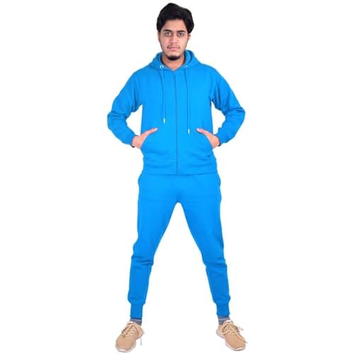 Image of A2Z Mens Plain Tracksuit Athletic Hooded Hoodie with Joggers - T.S Plain Blue S