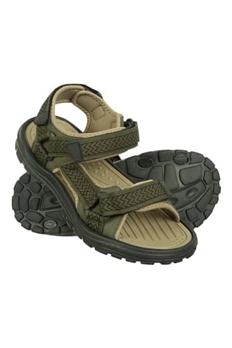 Image of Mountain Warehouse Crete Mens Sandals - Durable Summer Shoes, Sturdy Grip, Cushioned Footbed, Neoprene Lined, Hook & Loop Straps Beach Shoes - for Spring Travel, Walking, Khaki, 10 UK
