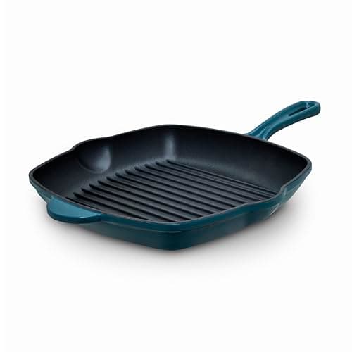 Image of Barbary & Oak Nattura 28cm Cast Iron Grill Pan, Durable Enamel Interior, Induction Compatible, Ridged Design, Perfect Pour Spouts, Agave, BO800324AGV