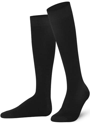 Image of Mysocks Black Knee High Socks for Women Men Girls - Seamless Toe Plain Long Knee Length Socks - Breathable Cotton Tall Sock Stockings Black,8-11