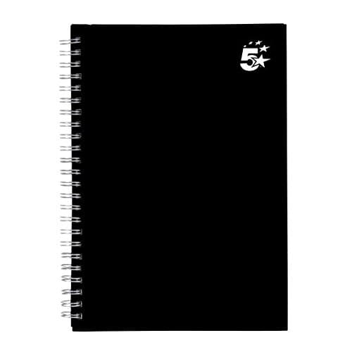 Image of 5 Star Notebook Wirebound Hard Cover Ruled 80gsm A5 Black [Pack 5]