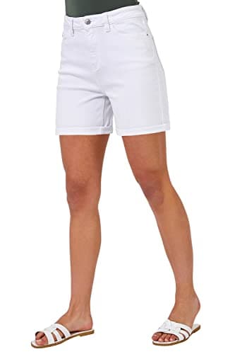 Image of Roman Denim Shorts with Pockets for Women UK Ladies Mom Jeans Boyfriend Boy High Waisted Turned Frayed Hem Stretchy Cotton Casual Slim Skinny Pants Mother Holiday - Plain White - Size 16