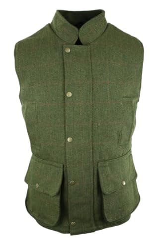 Image of Gillicci MENS BRITISH MADE GREEN DERBY COUNTRY TWEED HUNTING GAME FARMING QUILTED SHOOTING ZIP WAISTCOAT GILET BODYWARMER (UK, Alpha, M, Regular, Regular, Dark Green)