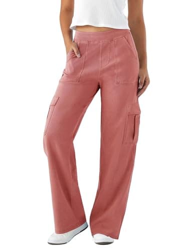 Image of LaiEr Women's Denim Walking Trousers Straight Leg Pants Casual Work Bottoms Outdoor Streetwear Womens Stretch Cargo Pants with Pockets for Casual Outdoor Hiking Jeans.(Pink M)
