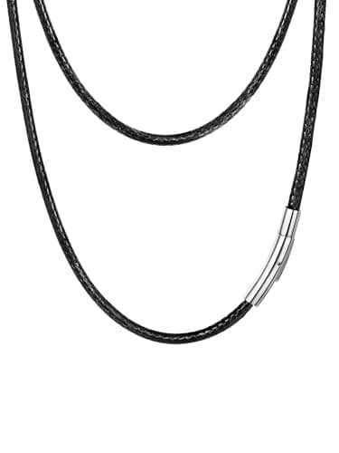 Image of PROSTEEL Black Chain Necklace Men Braided Faux Leather Chains 16inch Short Choker
