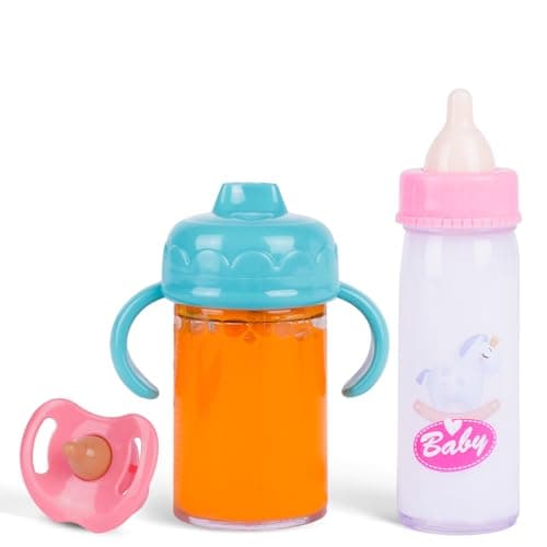 Image of Aolso Magic Baby Doll Milk Bottle and Dummy, 2 Pcs Magic Milk Bottles and 1 Pcs Dummy, Baby Doll Feeding Set, Easy for Small Hands, Gift for Boy and Girl（Pink）