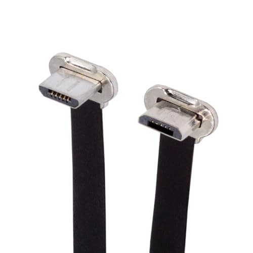Image of NFHK Micro USB2.0 Male to Micro USB Male 5Pin Ultra Slim Flat Data Charge Cable 16cm Down to Up Angle 90 Degree Connector