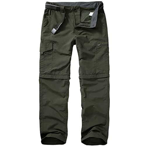 Image of mosingle Walking Hiking Trousers Mens, Safari Zip Off Lightweight Quick Dry Convertible Travel Fishing Cargo Breathable Outdoor Pants Army Green