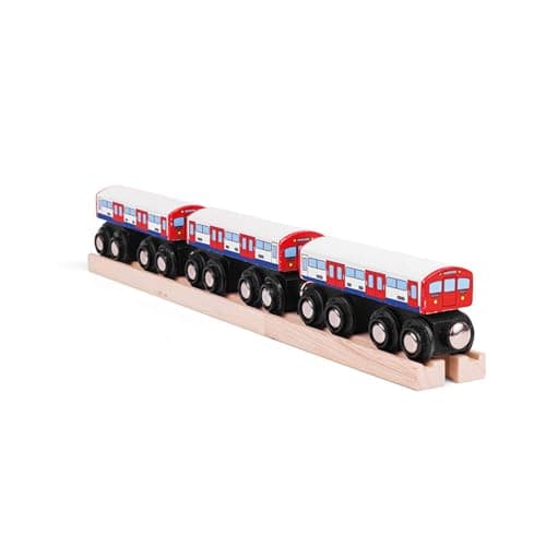 Image of Bigjigs Rail Wooden Underground Train - For Wooden Train Sets, 3 Carriages & Commuters, Compatible with other Major Train Sets
