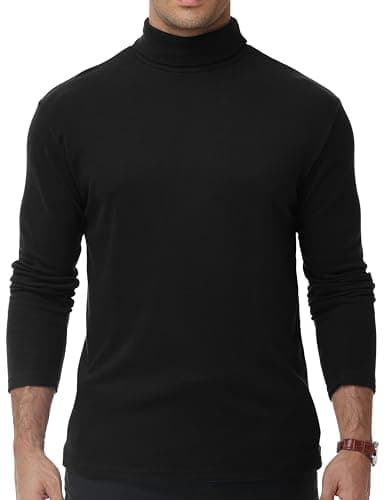 Image of Men's Turtleneck Thermal Tops Long Sleeve Basic Layer Roll Neck Vest Soft Fleece Like Fabric Undershirt Black Size XL