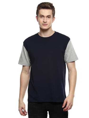 Image of hummel Smash Men's Boxy Fit Crew Neck Color Block Casual T-Shirt, Black Iris Melange, L