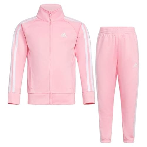 Image of adidas Girl's Zip Front Classic Tricot Jacket and Joggers Set, Pink Light, 3 Years