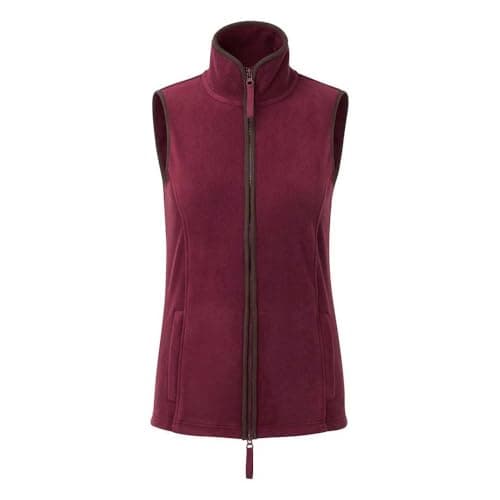 Image of Premier Womens Artisan Fleece Gilet M Burgundy/Brown Sleeveless Contrast Trim Zip Pockets