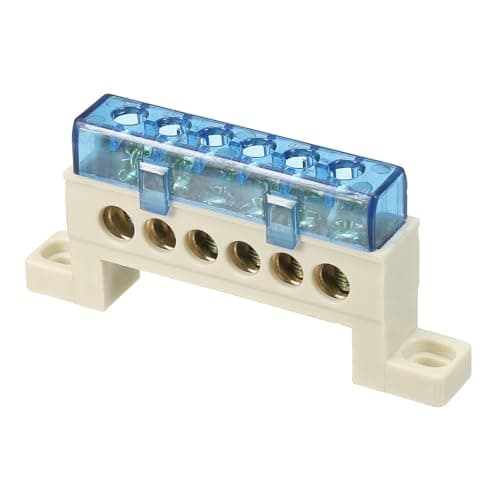 Image of sourcing map Terminal Ground Bar, 6 Positions Screw Brass Terminal Bus Bar, 7x11mm Ground Block for Electrical Equipment, Distribution Box, Blue