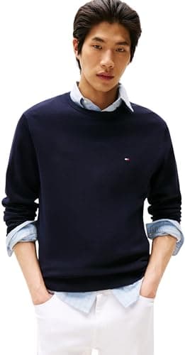 Image of Tommy Hilfiger Men’s Essential Cotton Crew Neck Jumper, Blue (Desert Sky), L