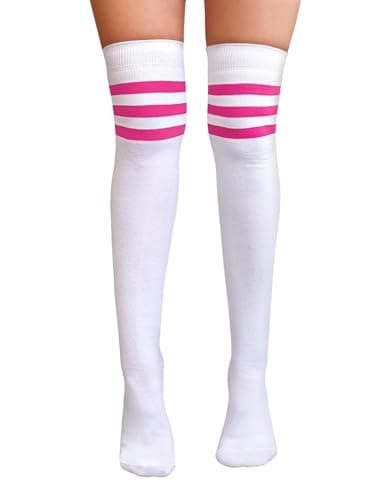 Image of NuJake Referee Style Over The Knee Cotton Rich Socks (White With Pink)