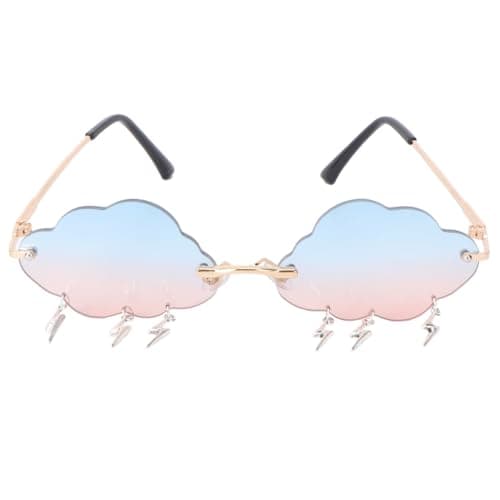 Image of SOLUSTRE Pink Rimless Cloud Sunglasses with Colored Lenses for Women Festival and Clubbing Unique Party Glasses
