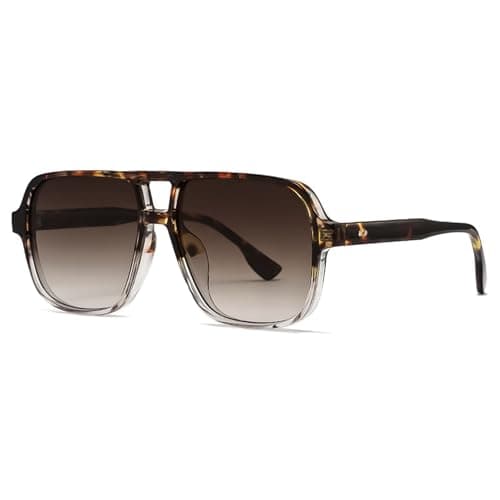 Image of LOJUDI Retro 70s Sunglasses Womens Mens - Pilot Square Tinted Lens Oversized Vintage Ladies Sun Glasses Trendy Shades for UV400 Protection-Tortoiseshell/Brown