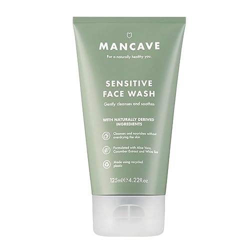 Image of ManCave Sensitive Face Wash 125ml for Men, Clean and nourish Skin with Cucumber Extract, White Tea and Aloe Vera, Dermatologically Tested, Natural Formulation, Vegan Friendly
