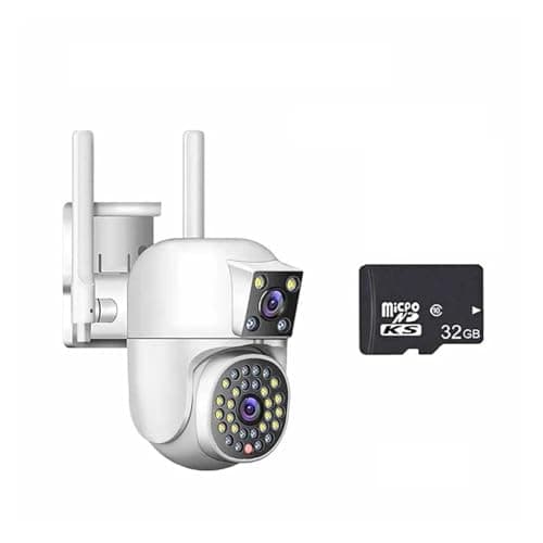 Image of CUDTAPI IP 360 Home App 8MP 4K Security Camera 4 Lens 10X Zoom 3 Screens PTZ Camera Two Way Audio Auto Tracking Color Night Vision(2 Lens add 32G Card)