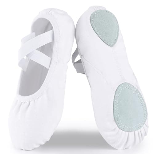 Image of Acfoda Ballet Shoes Girls Canvas Soft Dance Slippers Split Leather Sole Ballerina Gymnastics Yoga Flats Comfortable with Elastic Straps for Kids Women White 7 UK