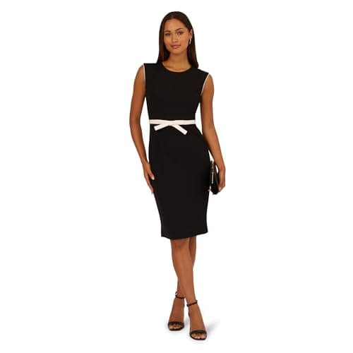 Image of Adrianna Papell Contrast Trimmed Dress Black/Ivory, Black/Ivory, 12