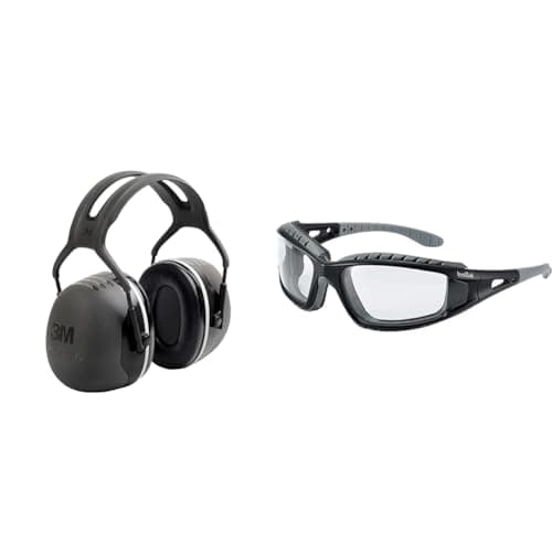Image of 3M PELTOR X5A Ear Defenders with Headband, Earmuffs for Reliable Hearing Protection & Bolle TRACPSI Tracker Glasses Nylon Frame Anti-Scratch and Fog Lens, Clear/Black