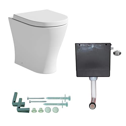 Image of Ceramica® Arles Modern Bathroom Cloakroom Back to Wall BTW Toilet Space Saving WC Toilets Soft Close Seat Dual Flush Cistern D Shape Pan, White Gloss