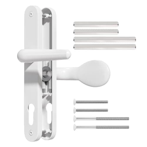 Image of Bwintech UPVC White Door Handle 92mm 60mm Offset Lever Pad 211mm Fixings Sprung Patio Pair，243mm Plate Length Front Door Handles for UPVC Door
