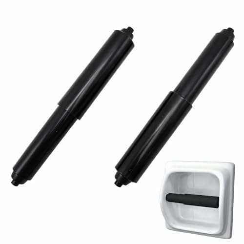 Image of 2Pcs Toilet Roll Holder Black – Spring Loaded Plastic Toilet Paper Holder Replacement Roller Spindle Insert Rod for Bathroom WC – Easy Fit Toilet Tissue Holder Spare Part for Standard Toilet Rolls