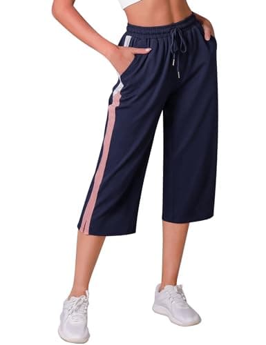 Image of iClosam 3/4 Length Joggers Women Capri Sweatpants Summer Cropped Trousers Cotton Jogging Bottoms Running Jogger Lounge Pants Blue