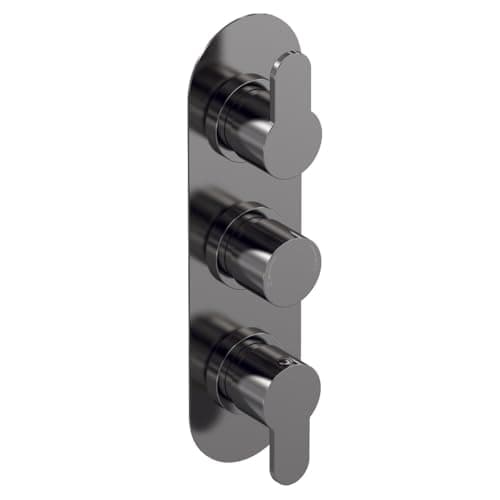 Image of nuie ARV7TR03 Arvan Modern Bathroom Round Concealed Triple Thermostatic Shower Valve with Diverter-Three Outlets, Brushed Pewter