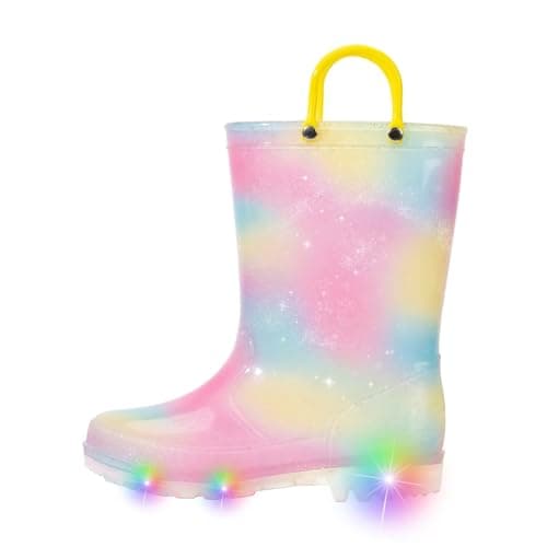 Image of FUNCOO PLUS Girls Wellies for Kids, Light Up Unisex Toddler Wellingtons Boots Childrens Rainbow Wellies Handle It Rain boots Size 9 UK Child