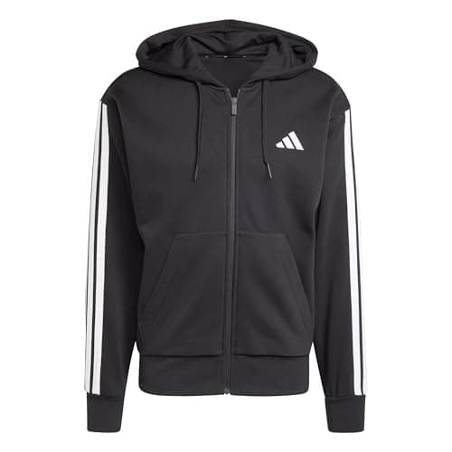 Image of adidas Men's ESSENTIAL THREE STRIPES FLEECE ZIPPER HOODIE, black/white, L