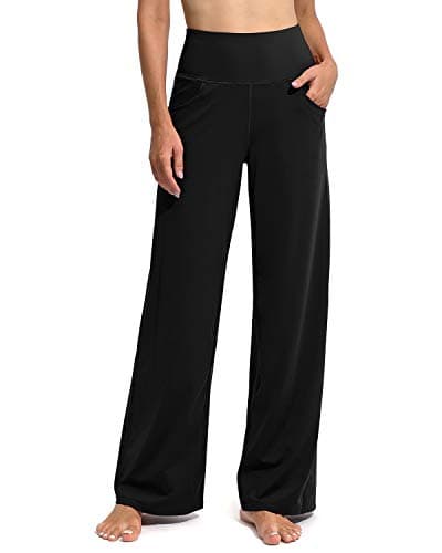 Image of Promover Yoga Pants for Women with Pockets Wide Leg Trousers for Women UK Stretch Work Tracksuit Bottoms Joggers Causal Lounge Tummy Control Pants(Black,XL,Regular)