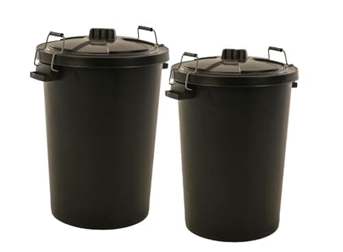 Image of Novostyl 2 PACK - LARGE BLACK GARDEN DUSTBIN- 90L REFUSAL HEAVY DUTY PLASTIC WASTE BIN WITH CLIP LID