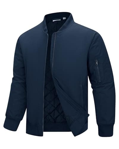 Image of 33,000ft Bomber Jacket Men Waterproof Windbreaker Insulated Puffer Jackets Sports Jackets Outwear for Motorcycle Hiking Golf Sailing Deep Blue L