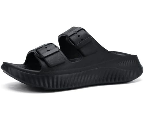 Image of KuaiLu Womens Recovery Sandals Comfort Arch Support Cushion Athletic Sport Sliders Orthotic Plantar Fasciitis Open Toe Slip On Thick Sole Sandal Summer Pool Beach Sandles Black Size 7