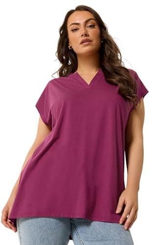 Image of Yours Curve Notch Neck T-Shirt - Women's - Plus Size Curve Pink