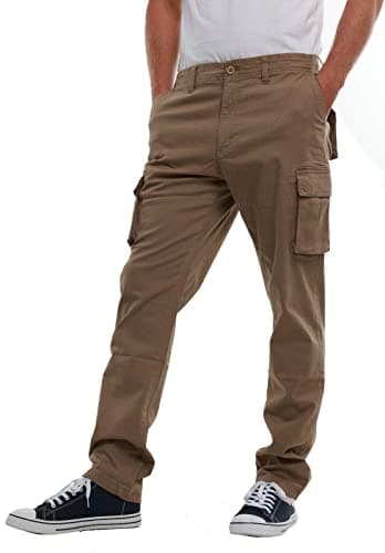 Image of MIG - Mud Ice Gravel Mens Stretch Cargo Chino Trousers - Cotton Elasticated Cargo Pants, Regular Slim Fit Mens Work Casual Chinos (Khaki, 36W / 33L)