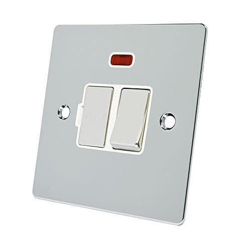 Image of Alliance Electrical FPCSFNWC 13 A White Insert Flat Switched Fused Spur Metal Rocker Switch with Neon Indicator - Polished Chrome