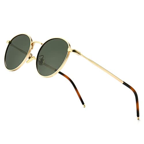 Image of SUNGAIT Round Vintage Polarized Sunglasses Classic Retro Metal Frame Sunglasses Circular for Women Men(Gold Frame/Polarized Green Lens)-SGT059JKMOLVUUK