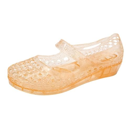Image of SLNLUYK Jelly Shoes Womens UK Slip on Soft Hollow out Loafers Sandals Soft Glitter Crystal Jelly Flat Heel Summer Beach Shoes Ballet Flats Sandles