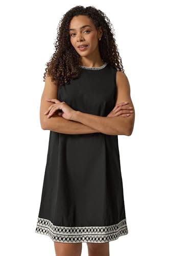 Image of M&Co Contrast Trim Cotton Shift Dress - Women's Black