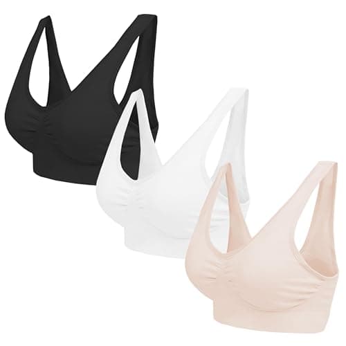 Image of Blu Apparel Multipack Seamless Comfort Bras Sleep Bras Sizes 8-24 Not Padded Wireless (UK, Alpha, XL, Regular, Regular, Black/White/Nude 3 Pack)