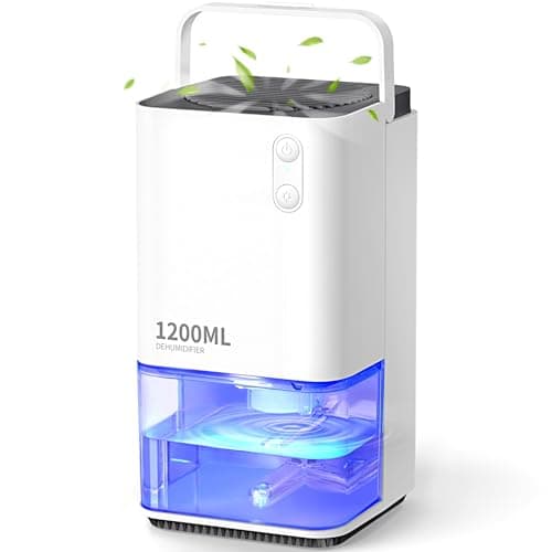 Image of EasyAcc® 1200ml Electric Dehumidifier with Ultra Quiet & Auto Shut off 7 Colorful LED Portable Mini Dehumidifier for Wardrobe, Bathroom, Closet, RV, Bedroom, Garage - White