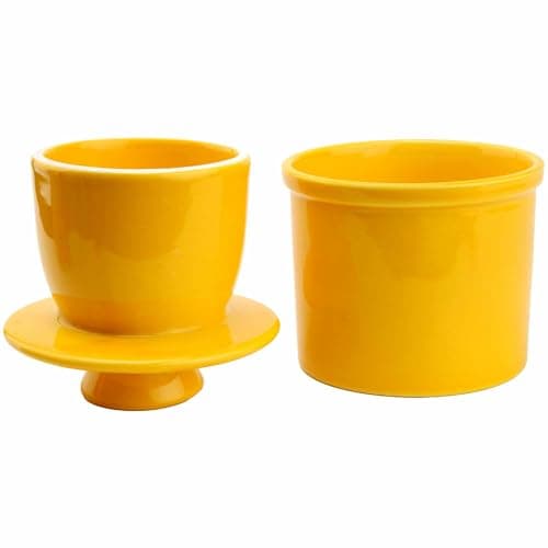 Image of Round Butter Crock with Counter with Water Line for Fresh Spreadable Butter - Butter Keeper with Lid - Butter Dish Housewarming Gift - Lemon Yellow