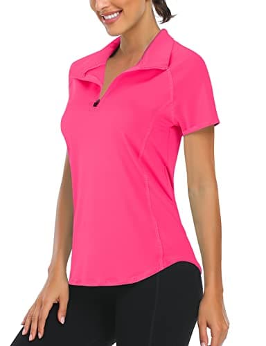 Image of Ladies Golf Polo Shirts, Running & Tennis Tops - Women's Short Sleeve Sports Tops - Slim Fitted, Easy Dry - Hot Pink